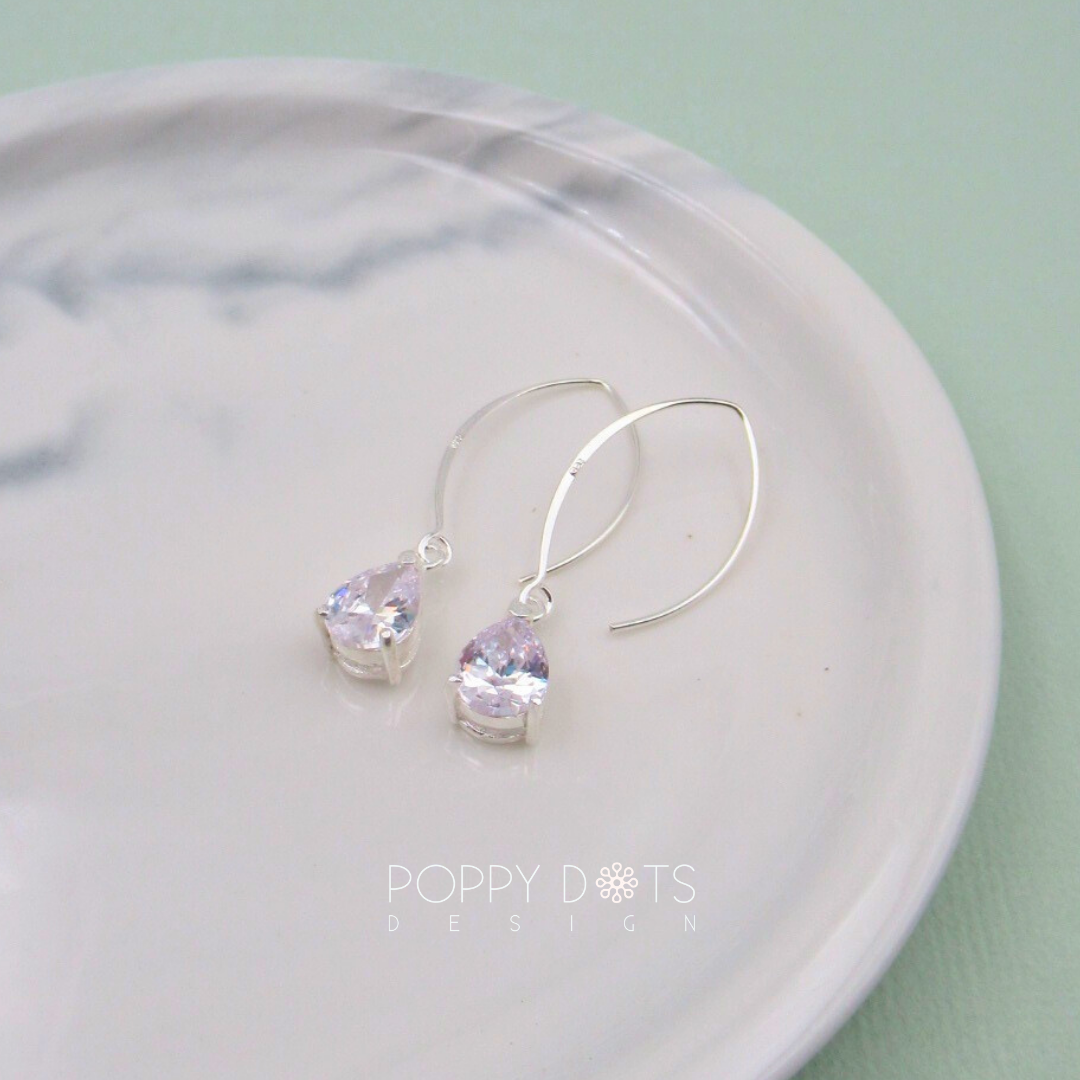 Sterling Silver Teardrop Zirconia Splendor Hook Earrings