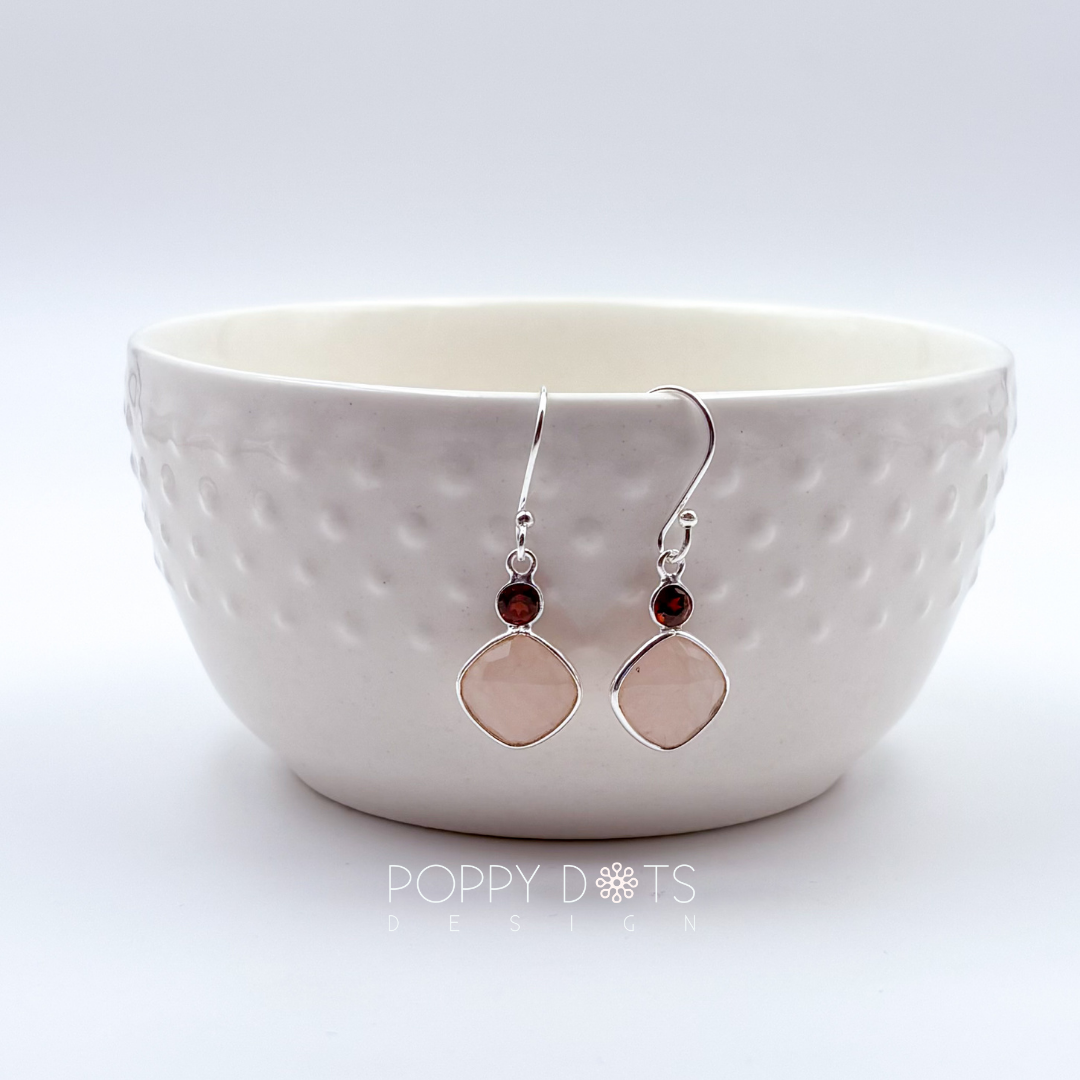 Sterling Silver Rose Quartz Square Cushion Cut Earrings