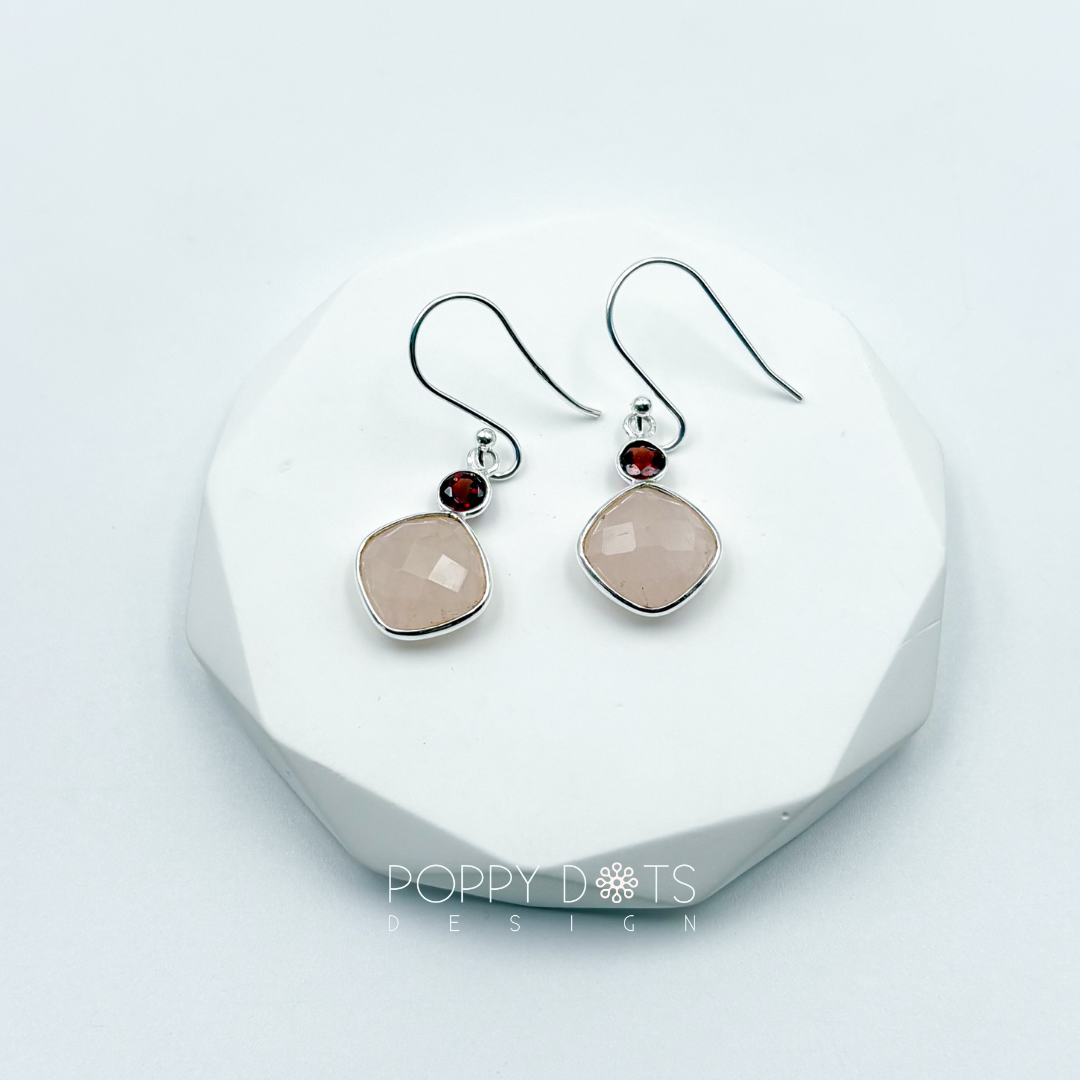 Sterling Silver Rose Quartz Square Cushion Cut Earrings