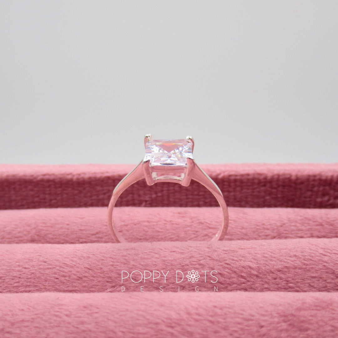 Sterling Silver & Square Zirconia Ring
