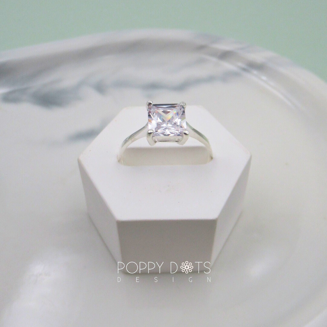 Sterling Silver & Square Zirconia Ring