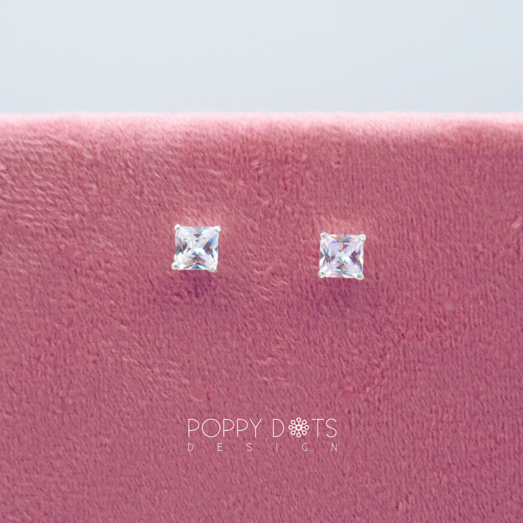 Sterling Silver & Cubic Zirconia Square Studs