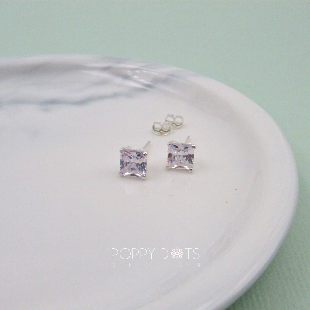 Sterling Silver & Cubic Zirconia Square Studs