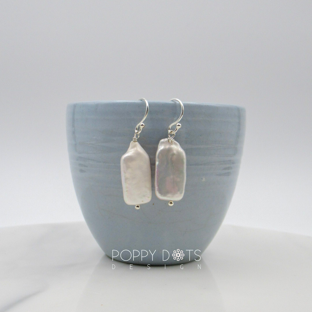Sterling Silver Tall Drop Freshwater Pearl Earrings