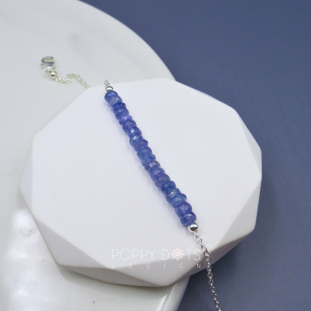 Sterling Silver Tanzanite Beaded Bracelet