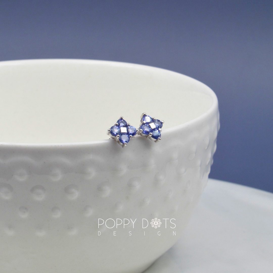 Sterling Silver Tanzanite Four Leafed Clover Studs