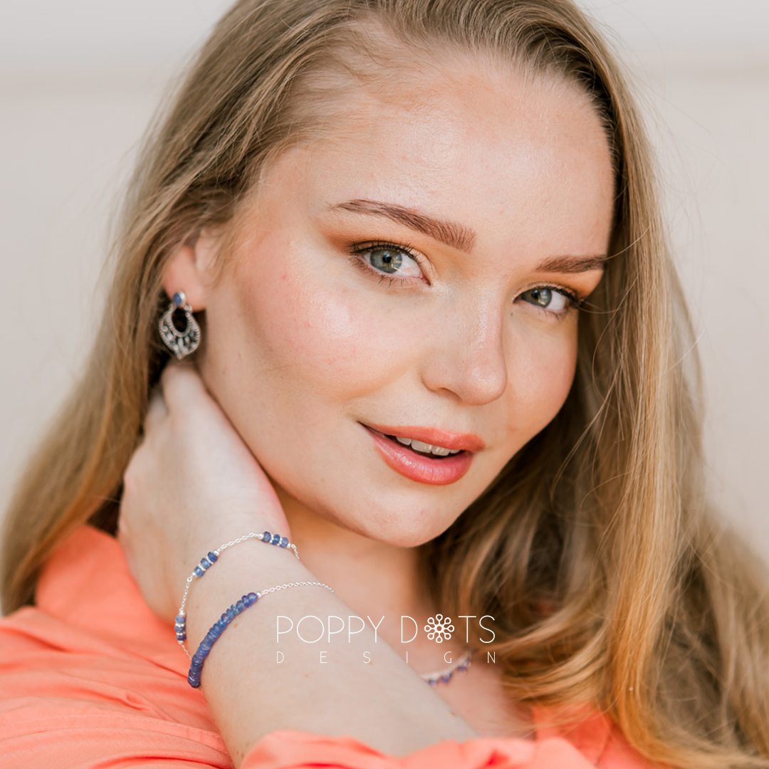 Sterling Silver Tanzanite Beaded Bracelet