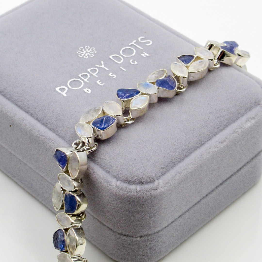Deluxe Sterling Silver Tanzanite and Moonstone Bracelet