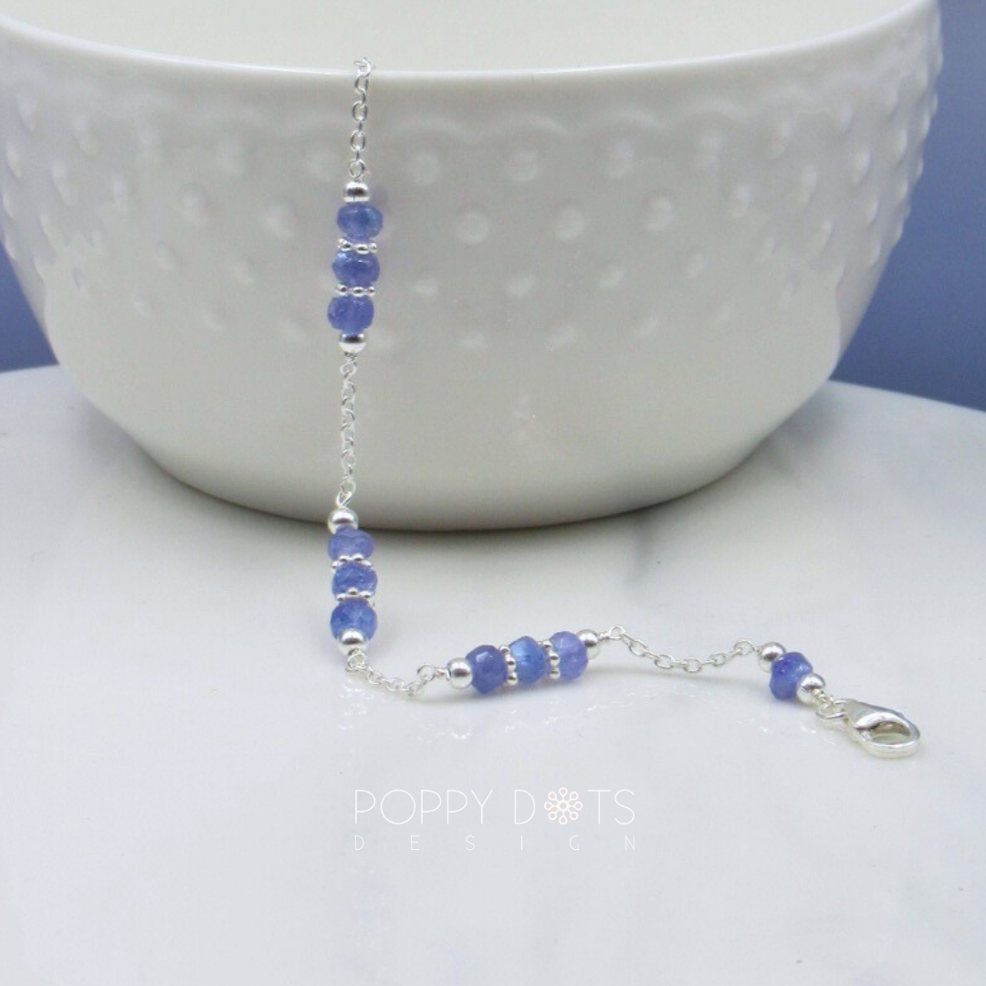Sterling Silver Tanzanite Triple Beaded Bracelet