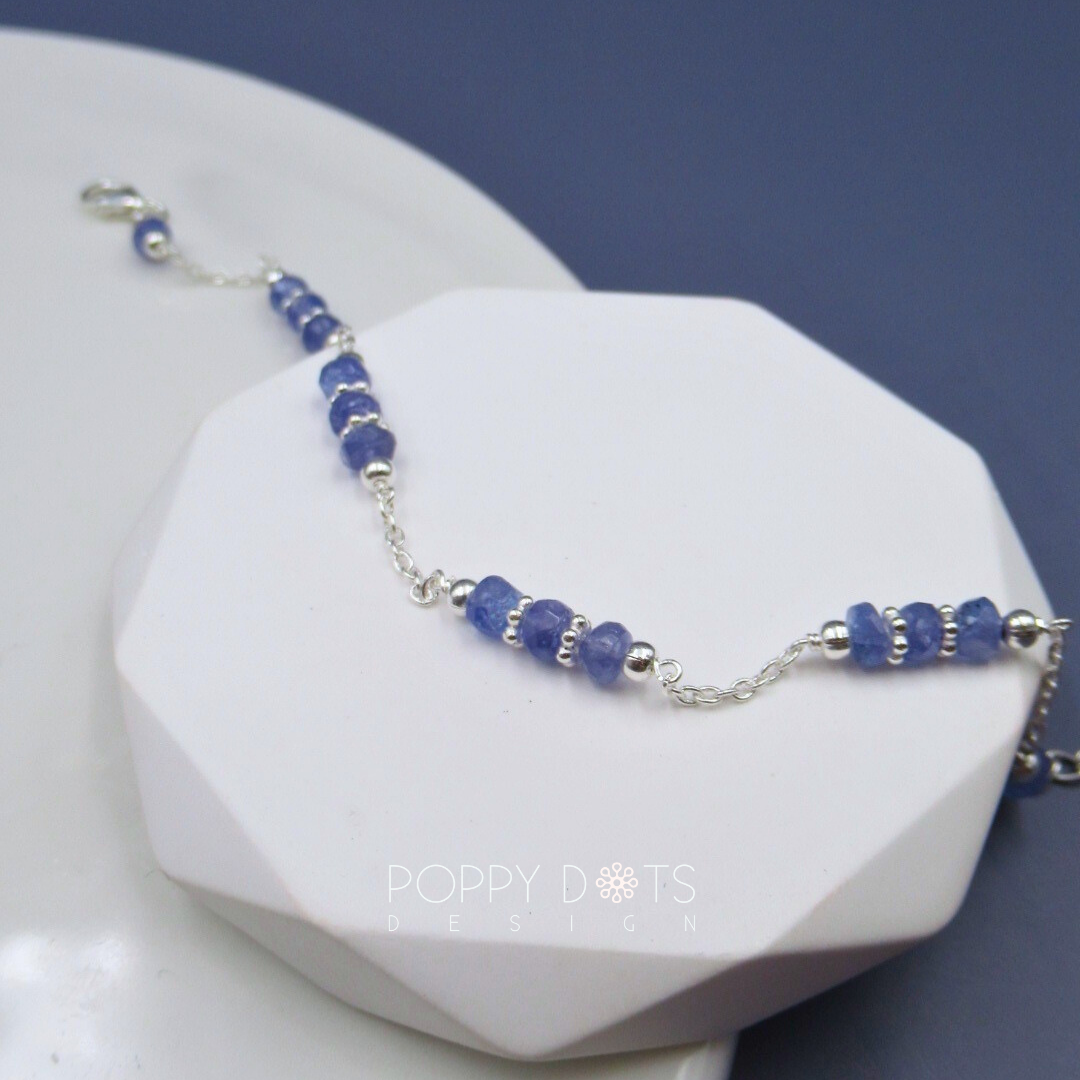 Sterling Silver Tanzanite Triple Beaded Bracelet