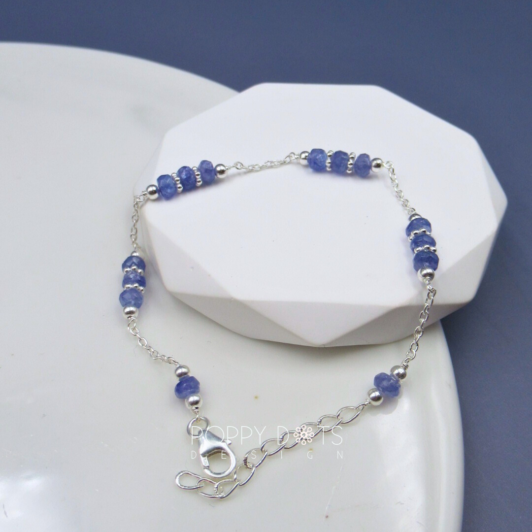 Sterling Silver Tanzanite Triple Beaded Bracelet
