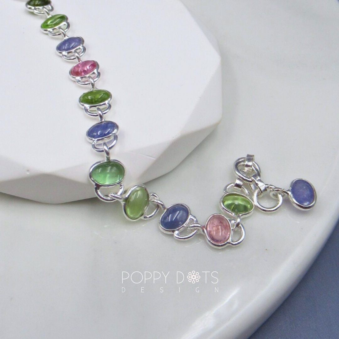 Sterling Silver Tanzanite and Tourmaline Bracelet