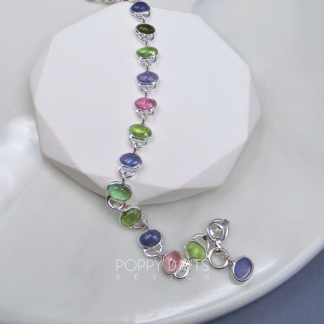 Sterling Silver Tanzanite and Tourmaline Bracelet