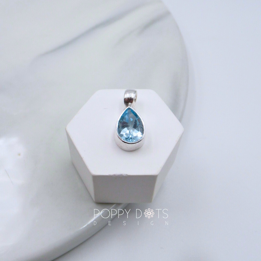 Sterling Silver Blue Topaz Teardrop Pendant (8x10mm)