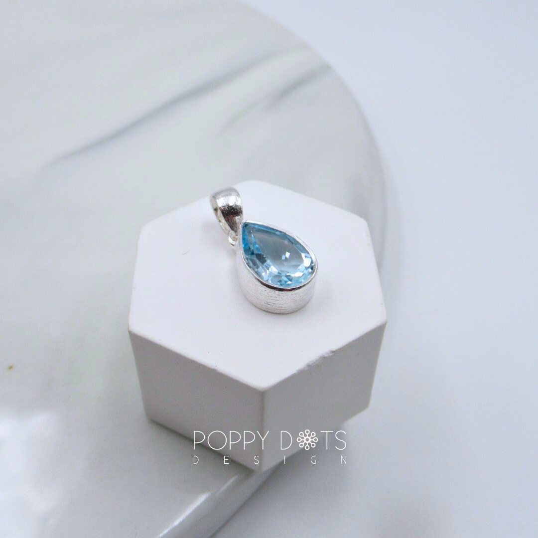 Sterling Silver Blue Topaz Teardrop Pendant (8x10mm)