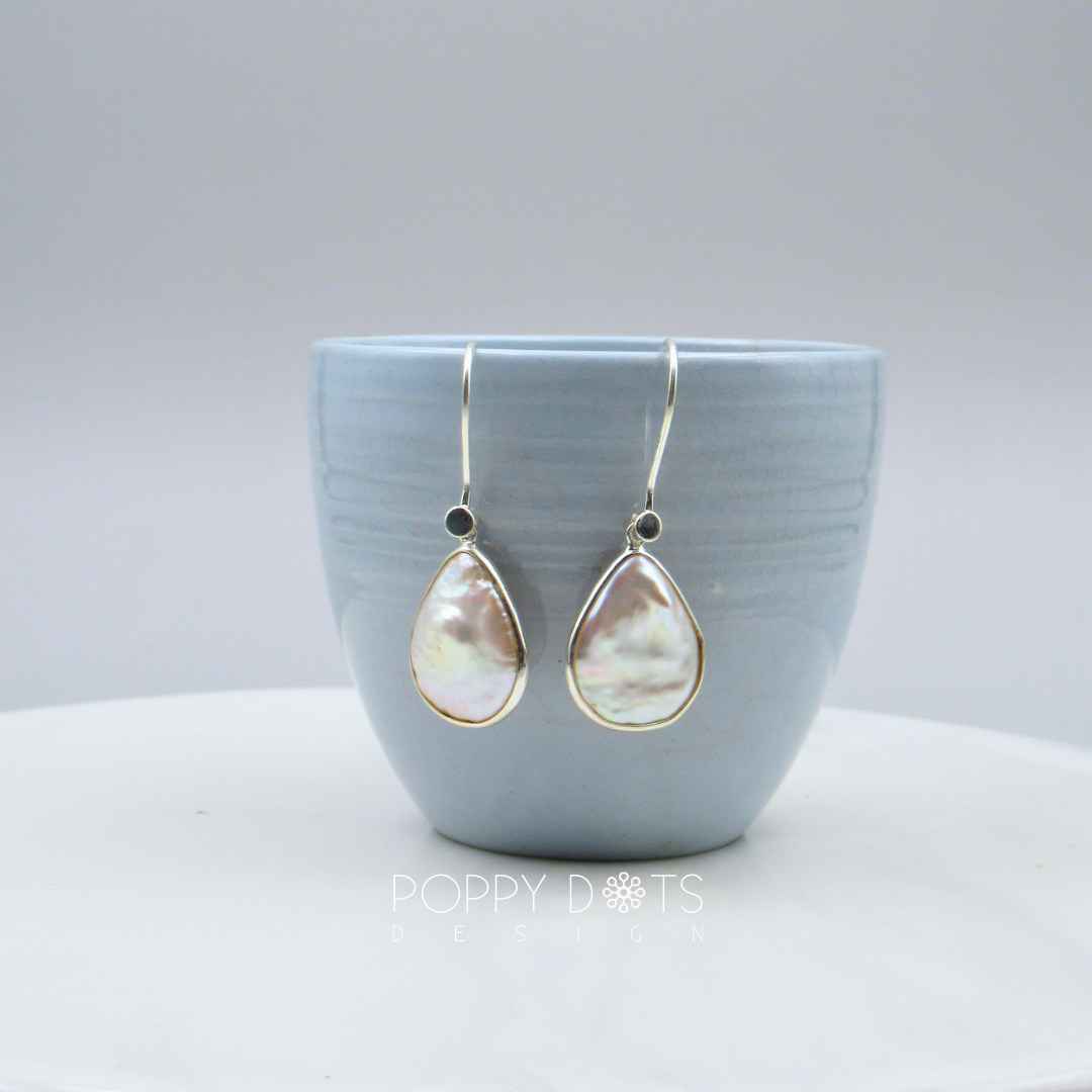 Sterling Silver Teardrop Coin Pearl Earrings