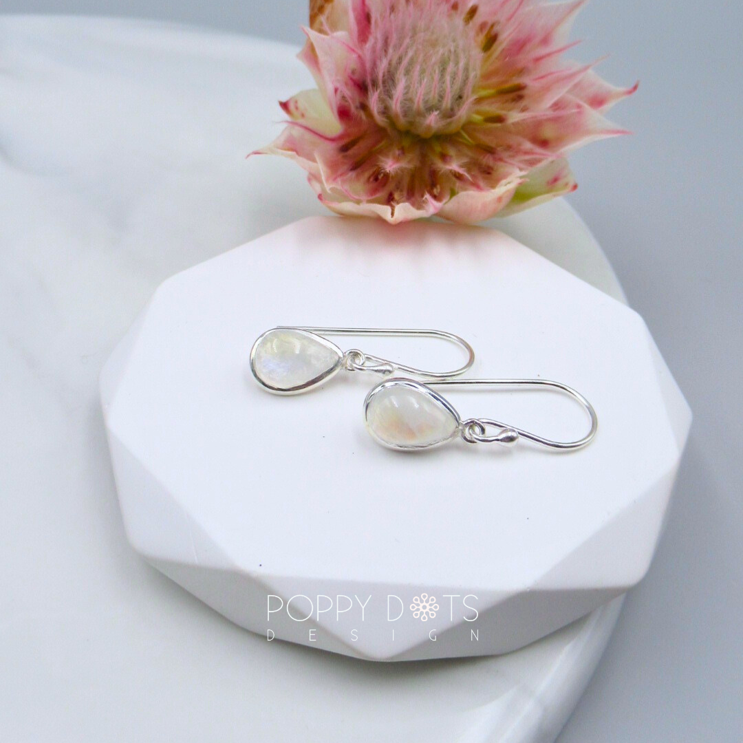 Sterling Silver Cab Teardrop Moonstone Earrings