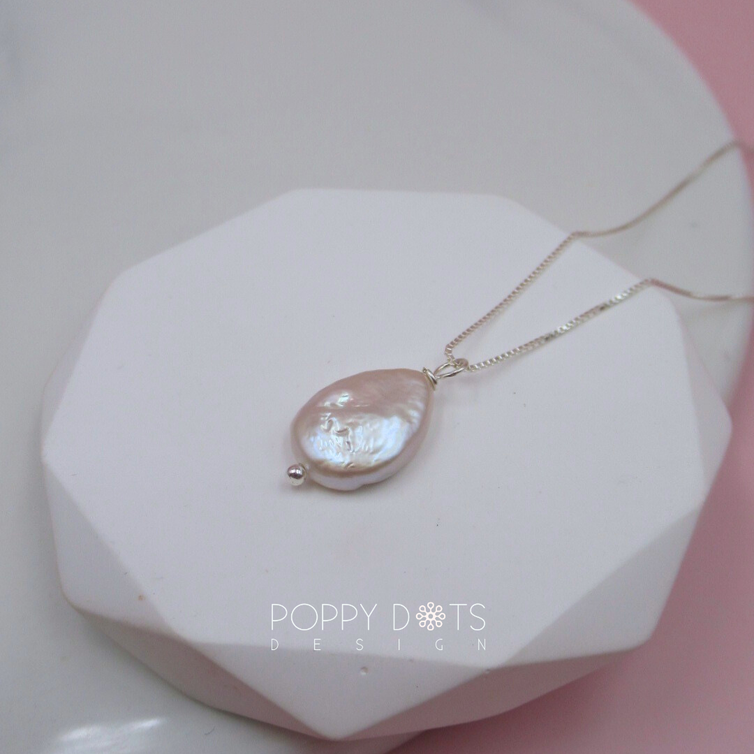 Sterling Silver Teardrop Baroque Pearl Necklace