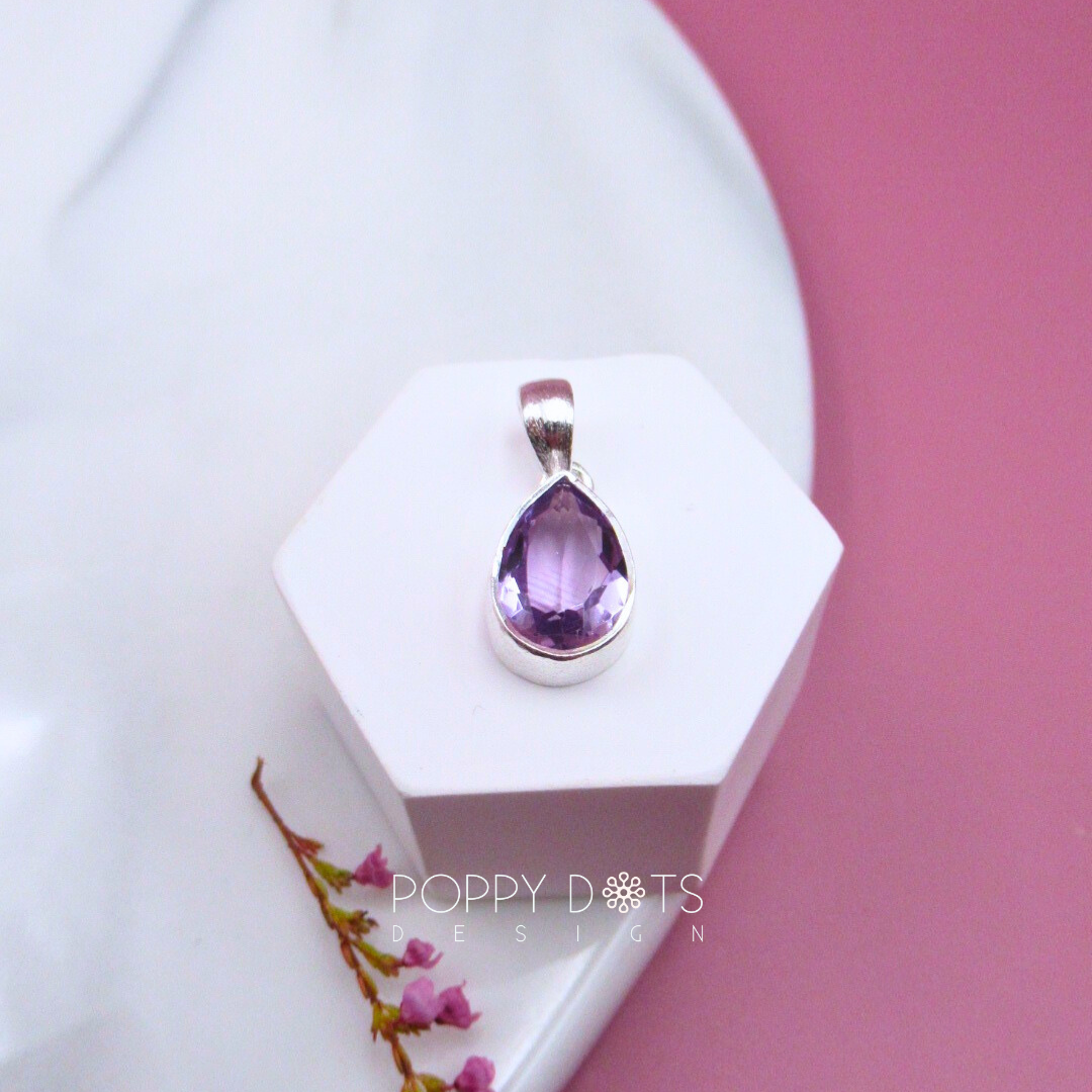 Sterling Silver Teardrop Purple Amethyst Pendant 8x10mm