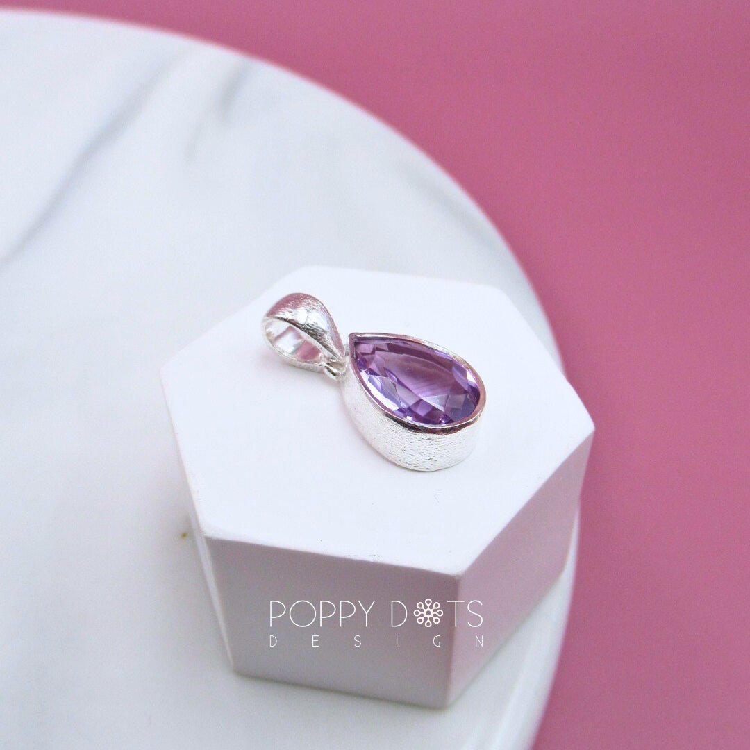 Sterling Silver Teardrop Purple Amethyst Pendant 8x10mm