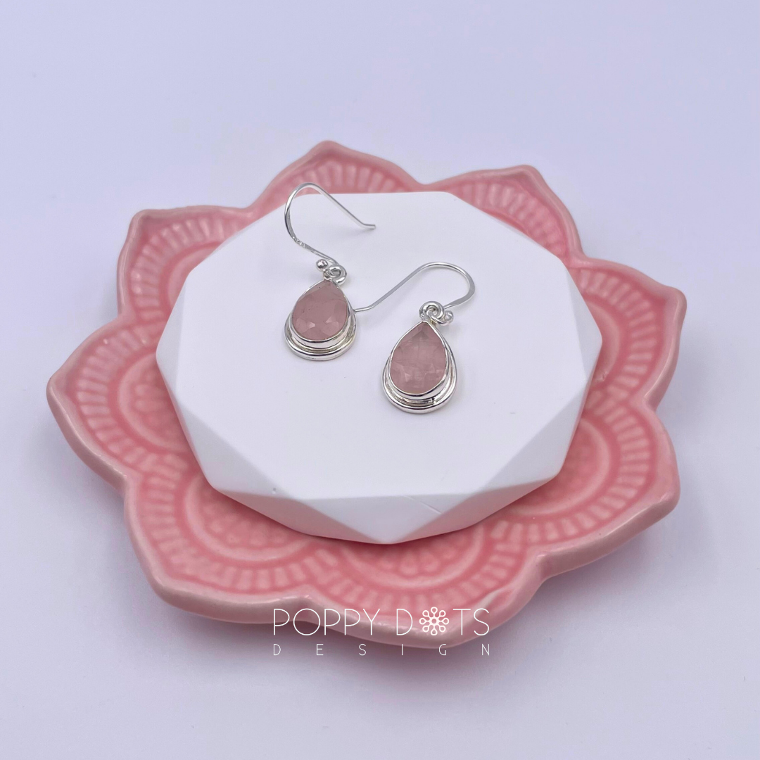 Luxurious Sterling Silver Rose Quartz Teardrop Earrings – Poppy