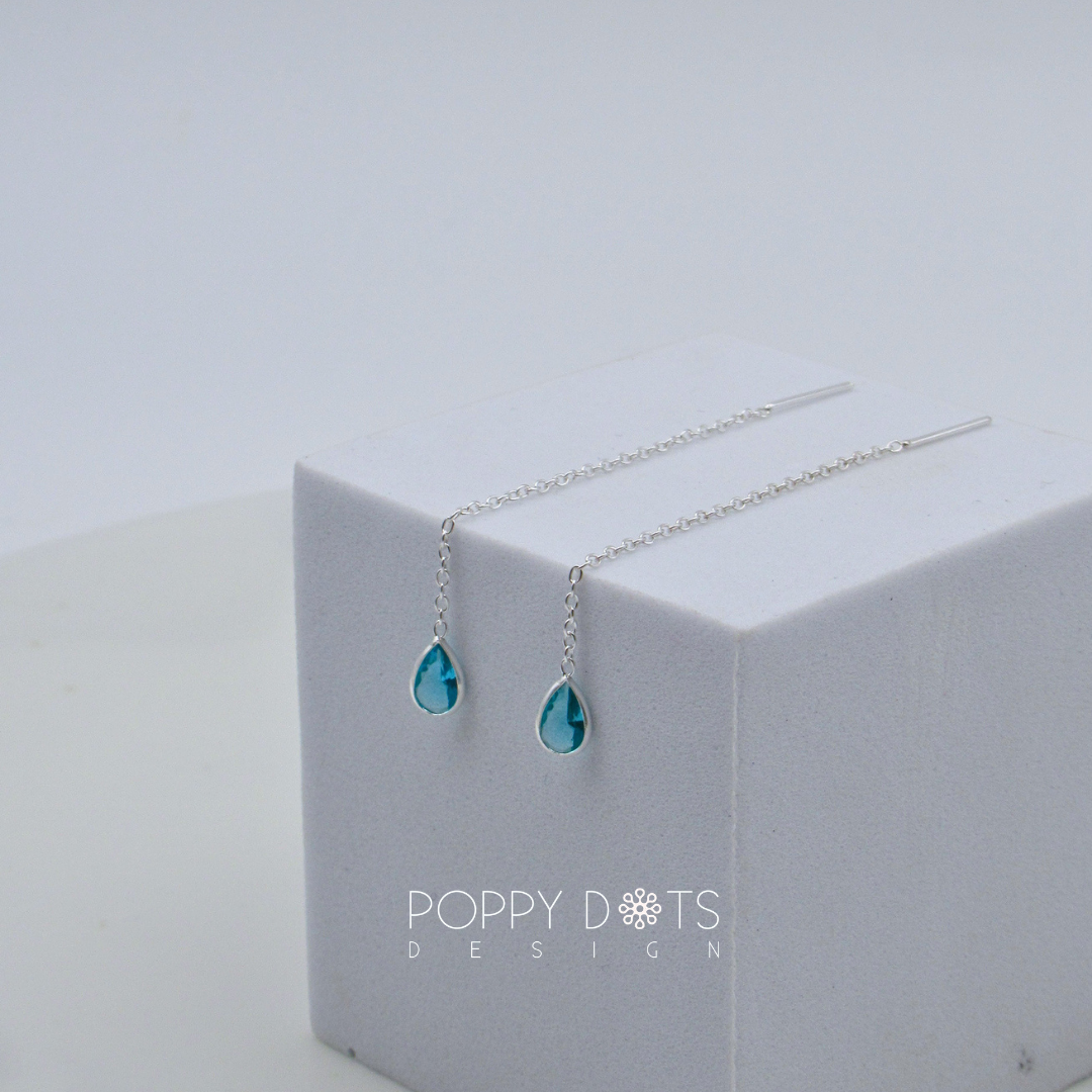 Sterling Silver Turquoise Teardrop Zirconia Threaders