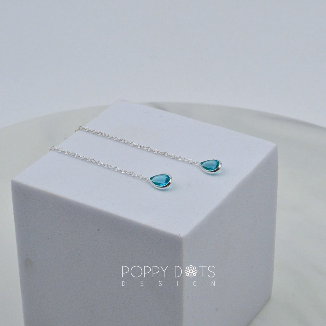 Sterling Silver Turquoise Teardrop Zirconia Threaders