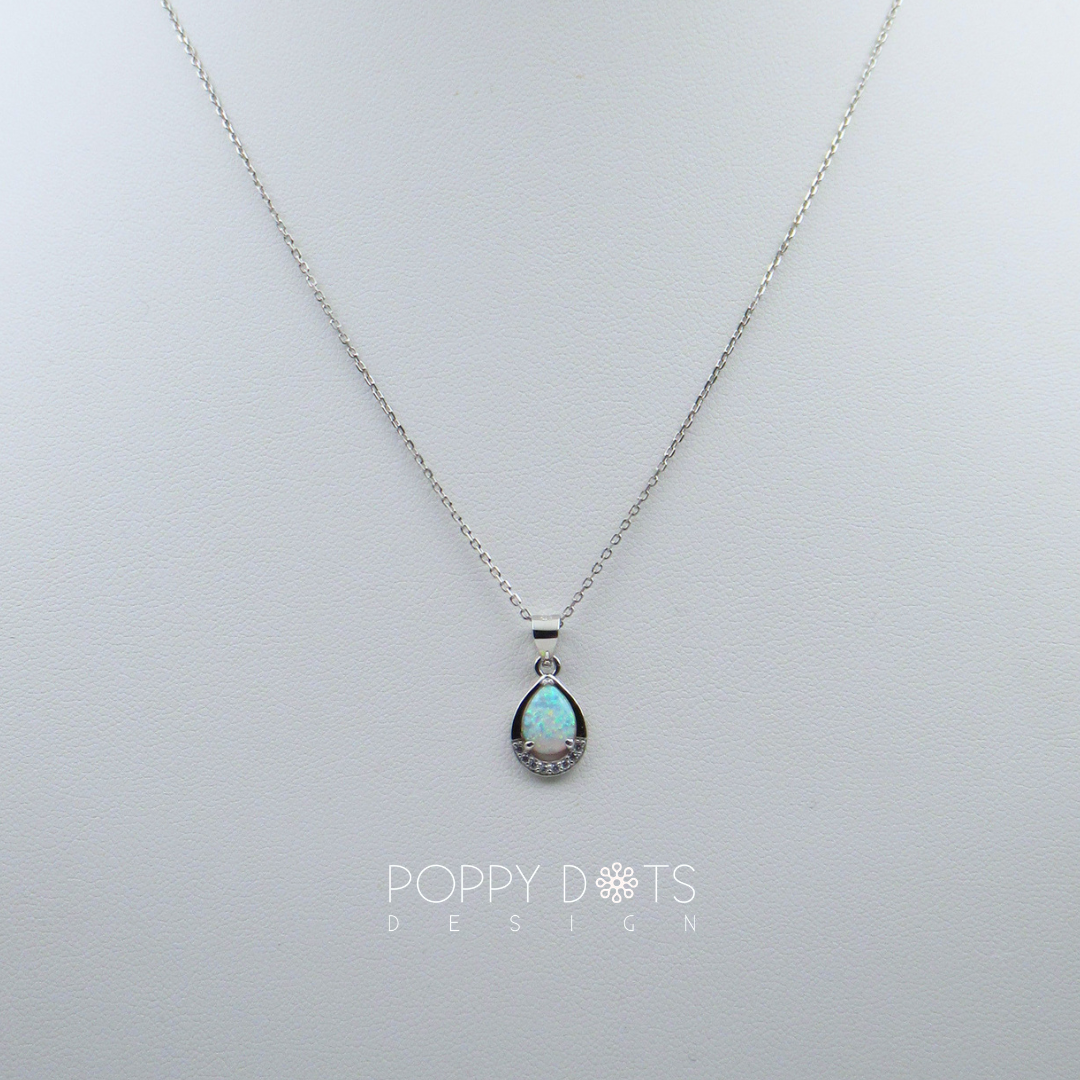 Sterling Silver Teardrop White Gilson Opal Necklace