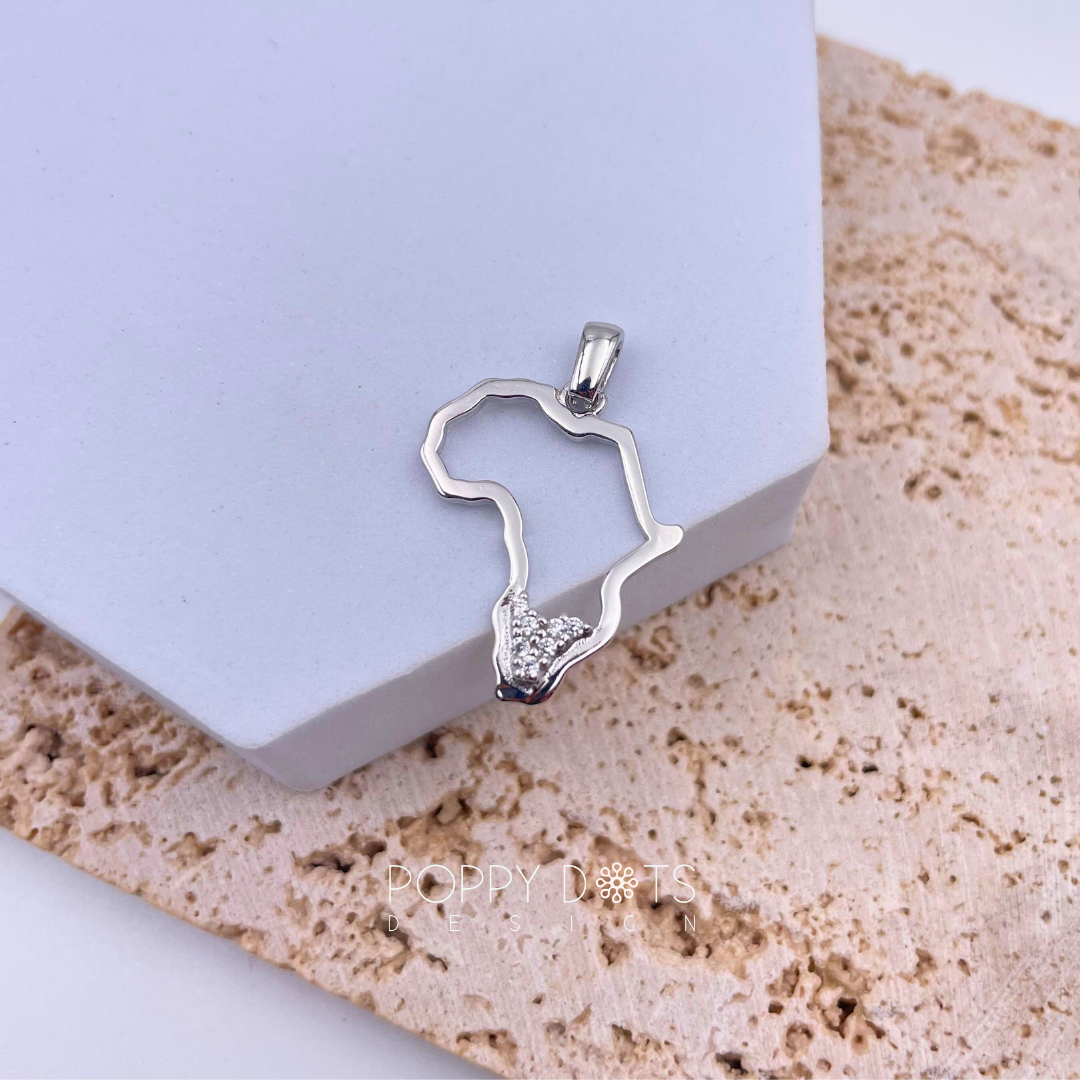 Sterling Silver Africa Pendant with SA tip in Zirconias