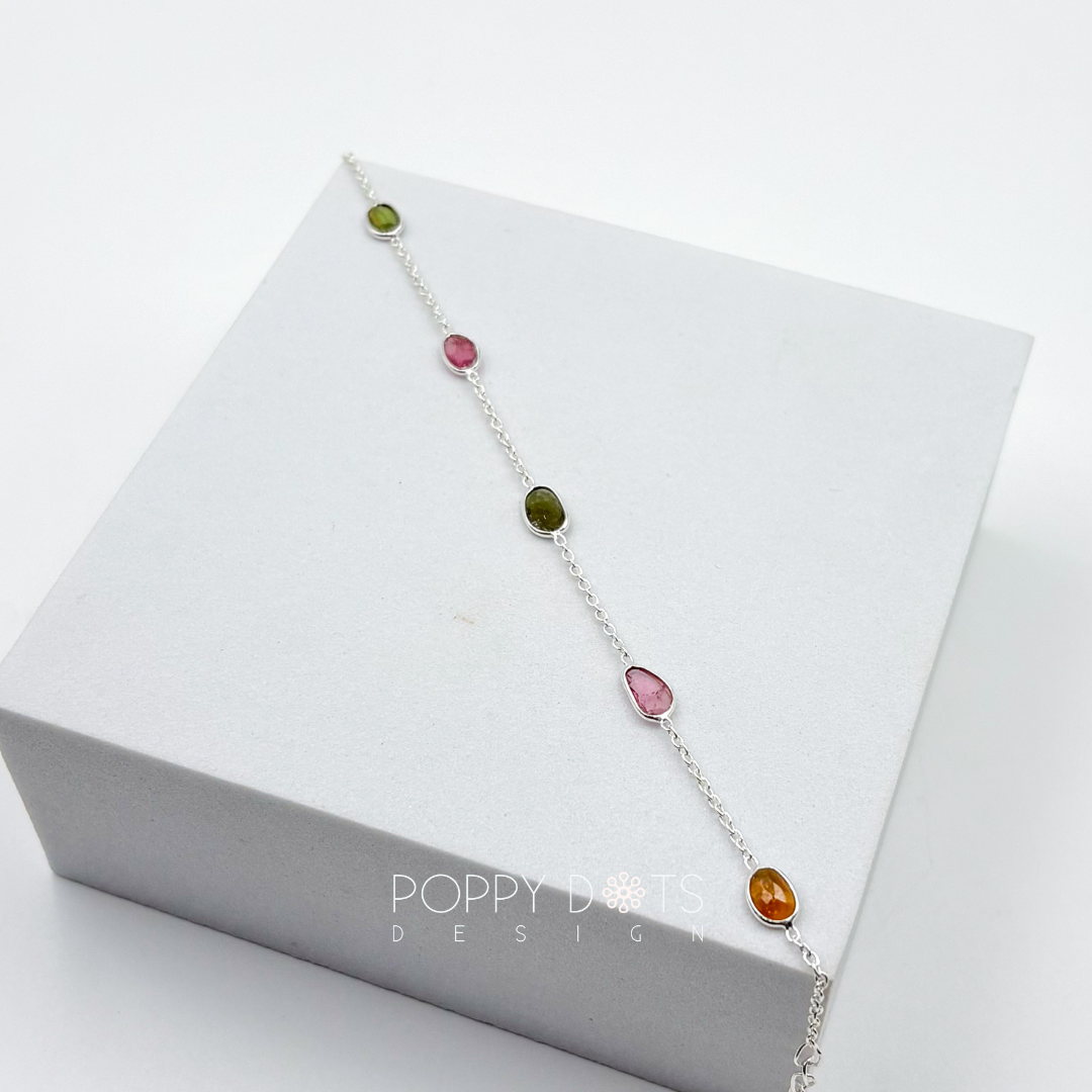 Sterling Silver Dainty Oval Tourmaline Bracelet