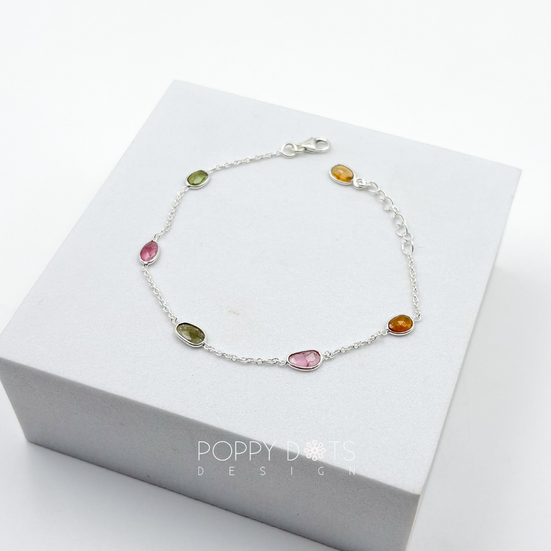 Sterling Silver Dainty Oval Tourmaline Bracelet