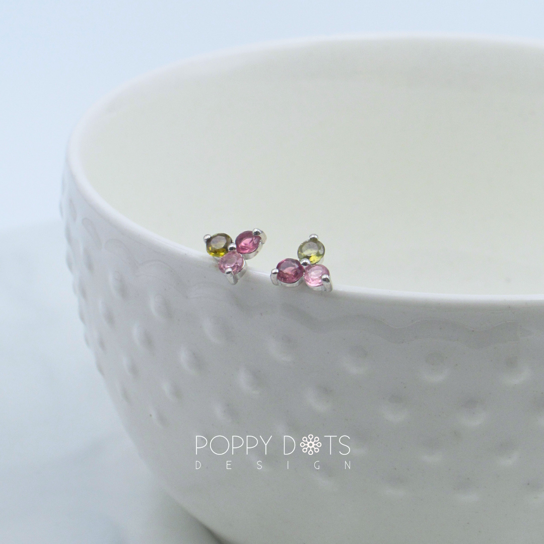 Sterling Silver Tourmaline Clover Studs