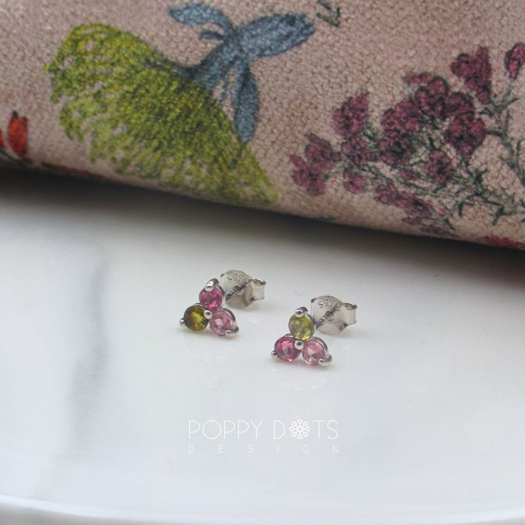 Sterling Silver Tourmaline Clover Studs
