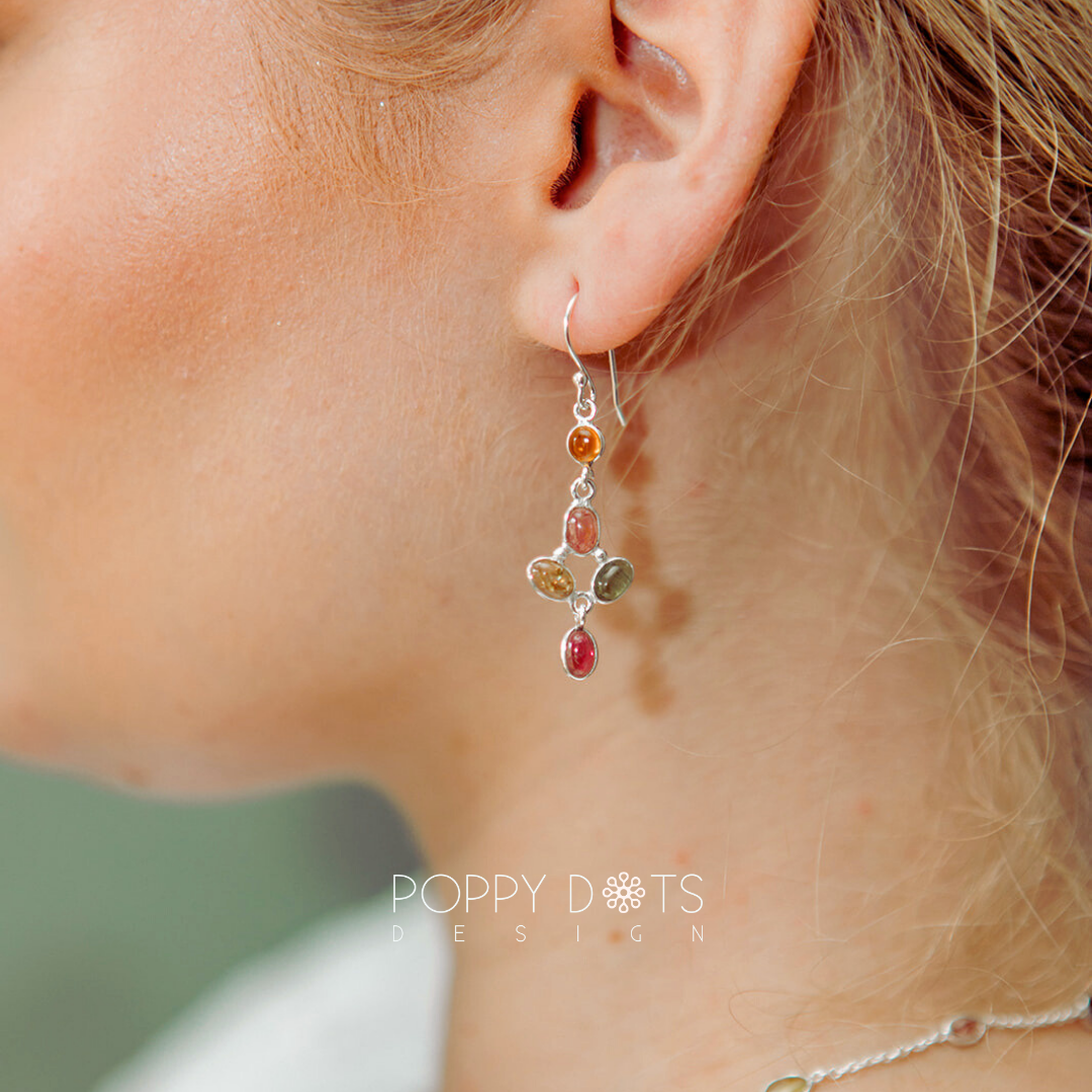 Sterling Silver Flower Tourmaline Earrings