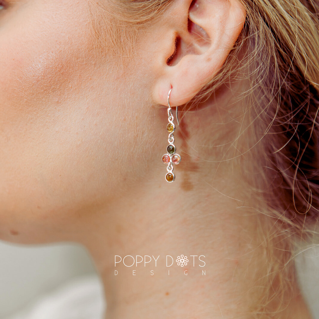 Sterling Silver Cross Tourmaline Earrings