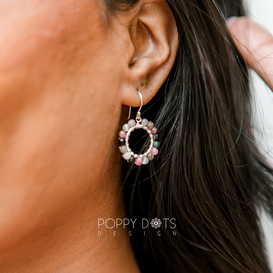 Sterling Silver Fun Tourmaline Hoop Earrings