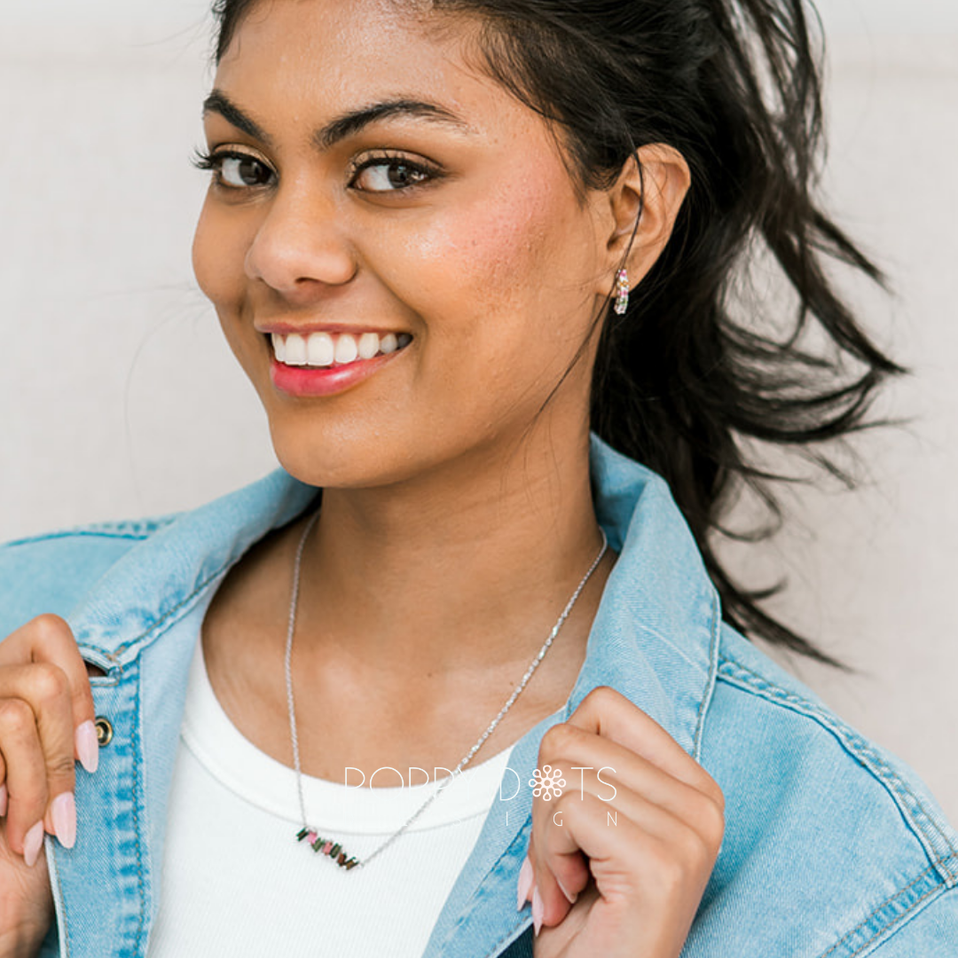 Exclusive Sterling Silver Modern Mixed Tourmaline Baguette Necklace