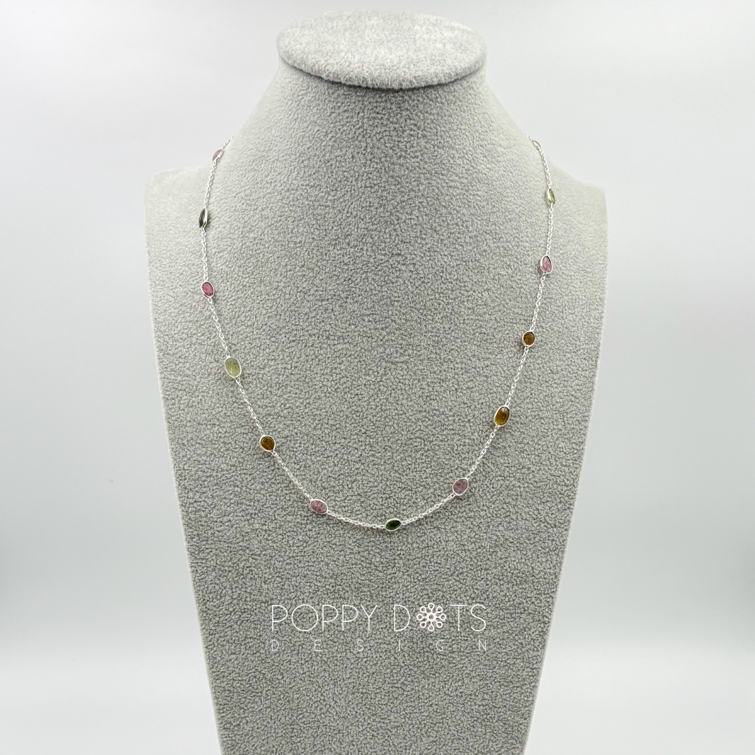 Sterling Silver Oval Tourmaline Necklace