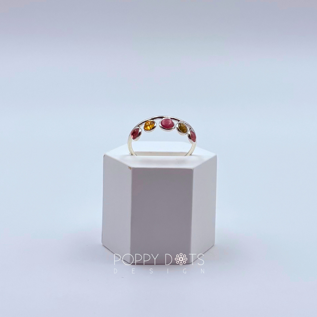 Sterling Silver Quintet Tourmaline Ring