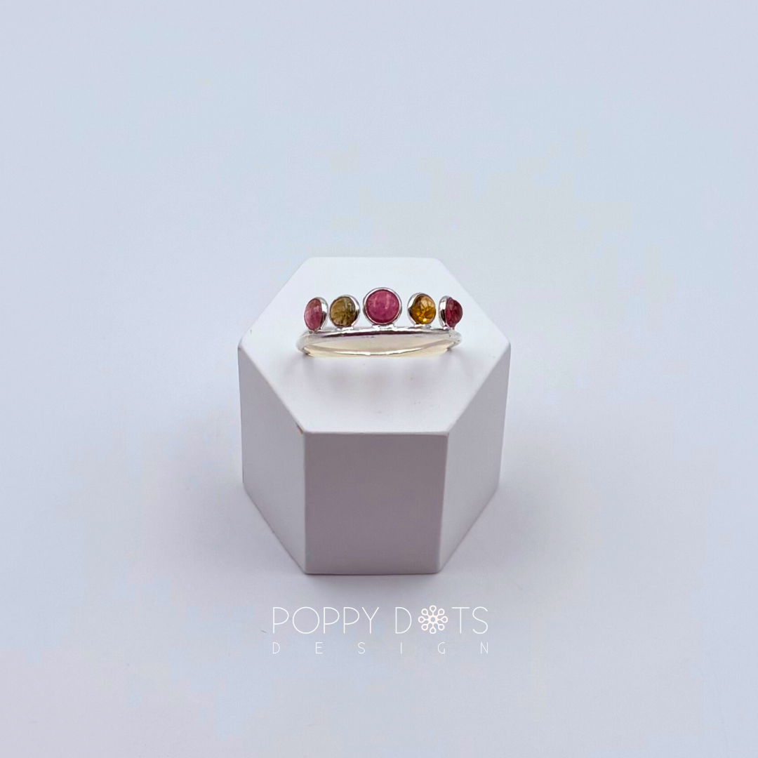 Sterling Silver Quintet Tourmaline Ring