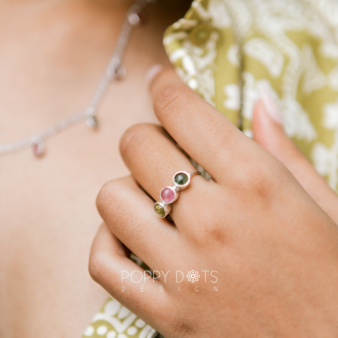 Sterling Silver Triple Tourmaline Ring