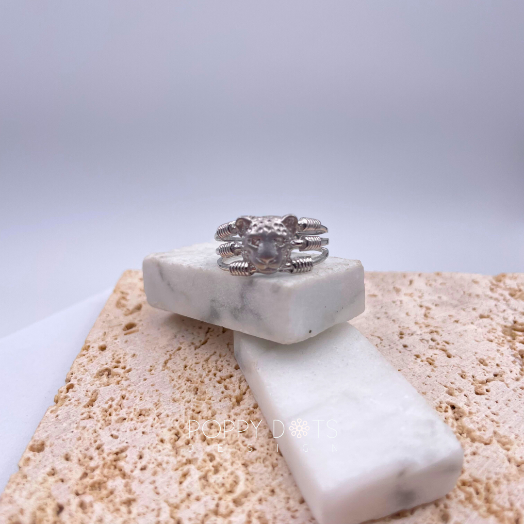 Sterling Silver Triple Band Leopard Ring: