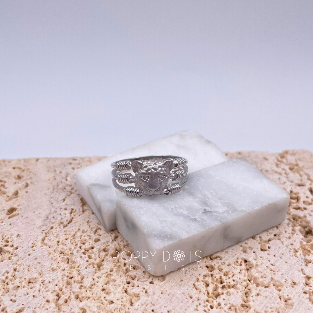 Sterling Silver Triple Band Leopard Ring: