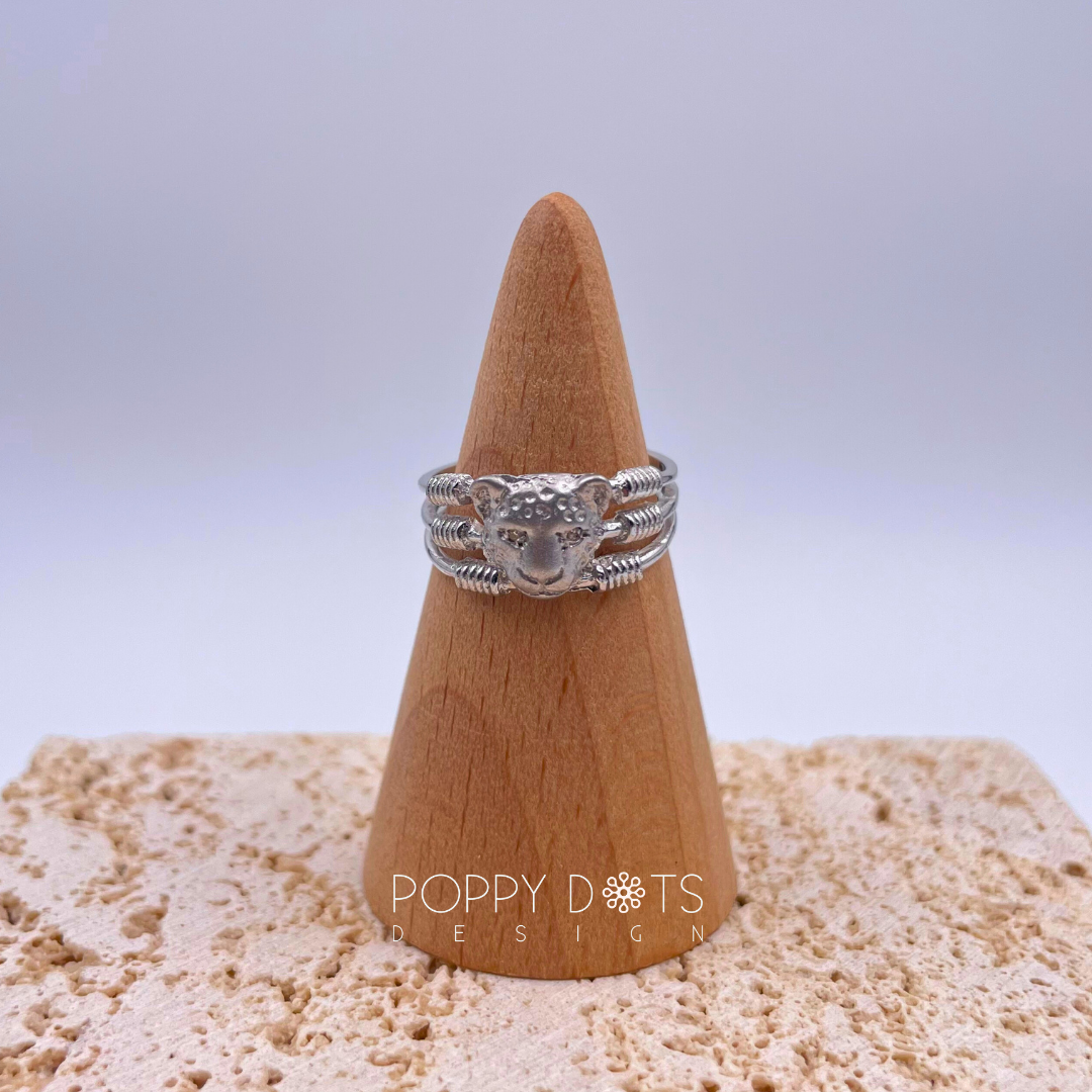 Sterling Silver Triple Band Leopard Ring: