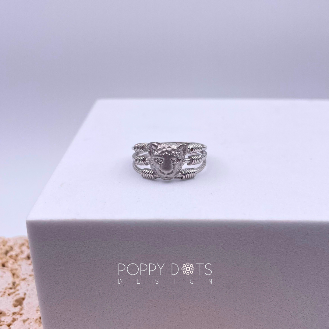 Sterling Silver Triple Band Leopard Ring: