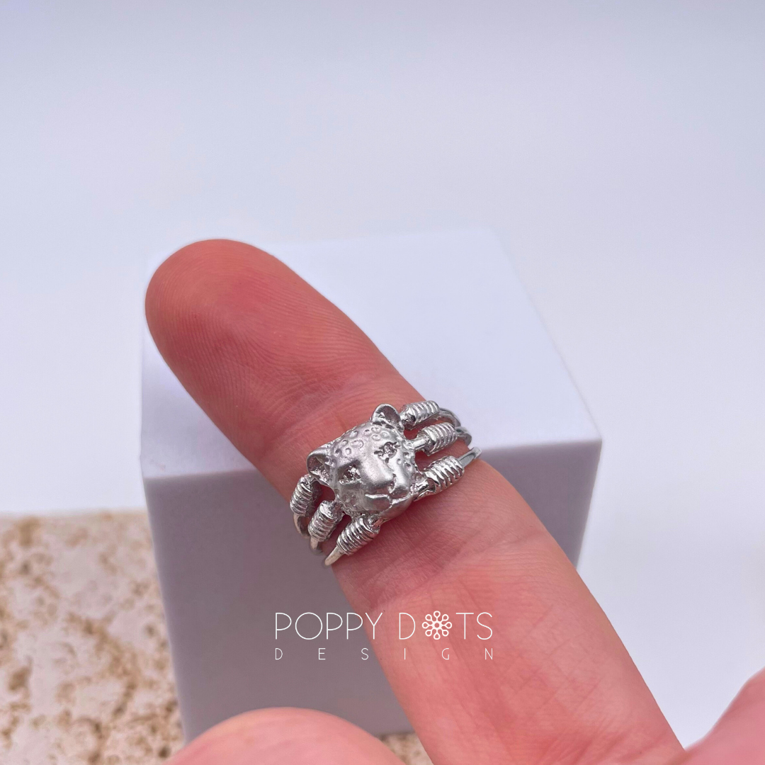 Sterling Silver Triple Band Leopard Ring: