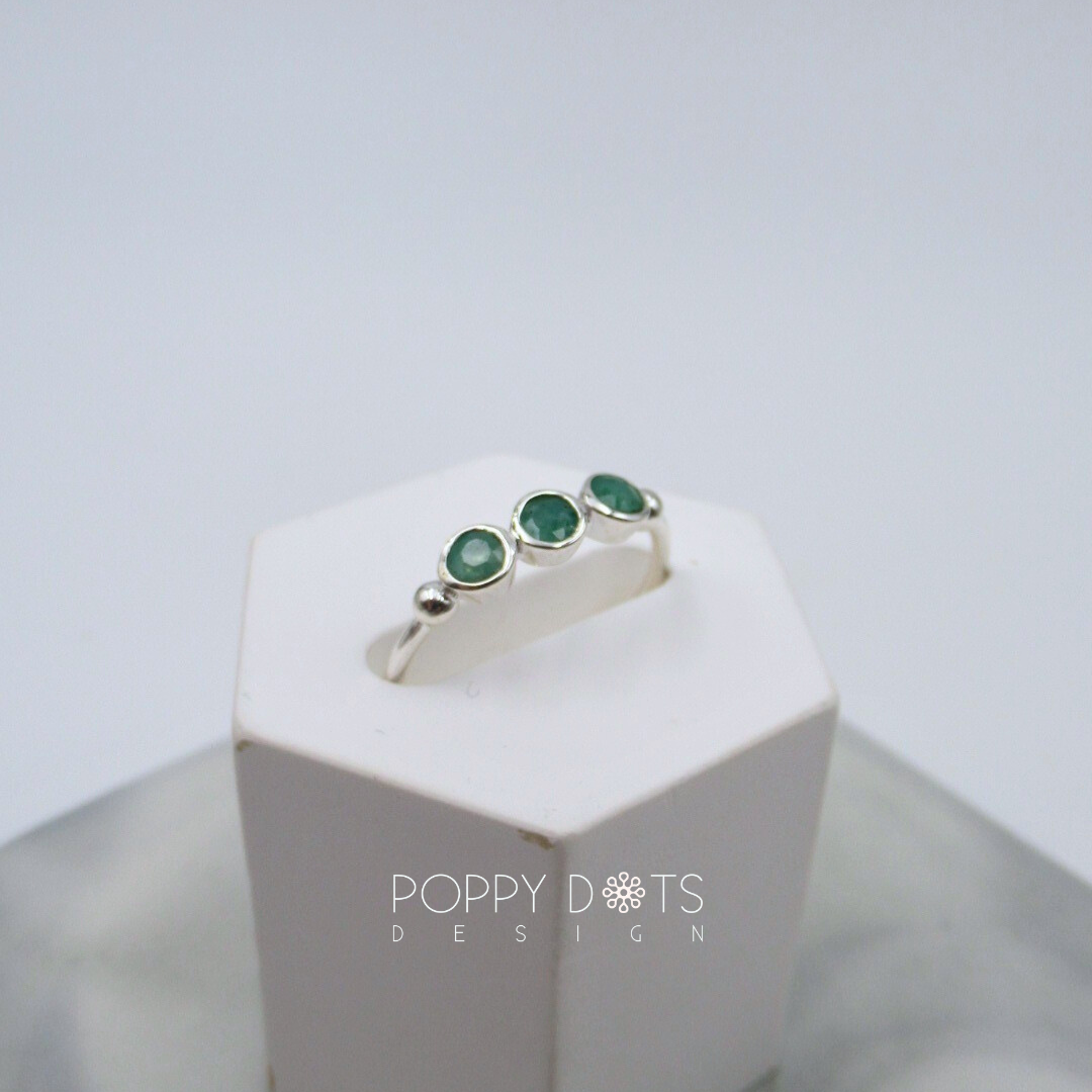 Sterling Silver Triple Emerald Ring