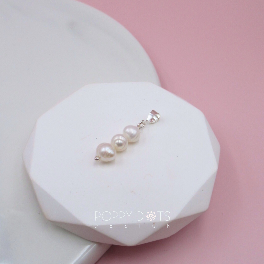 Sterling Silver Triple Stacked Pearl Drop Pendant