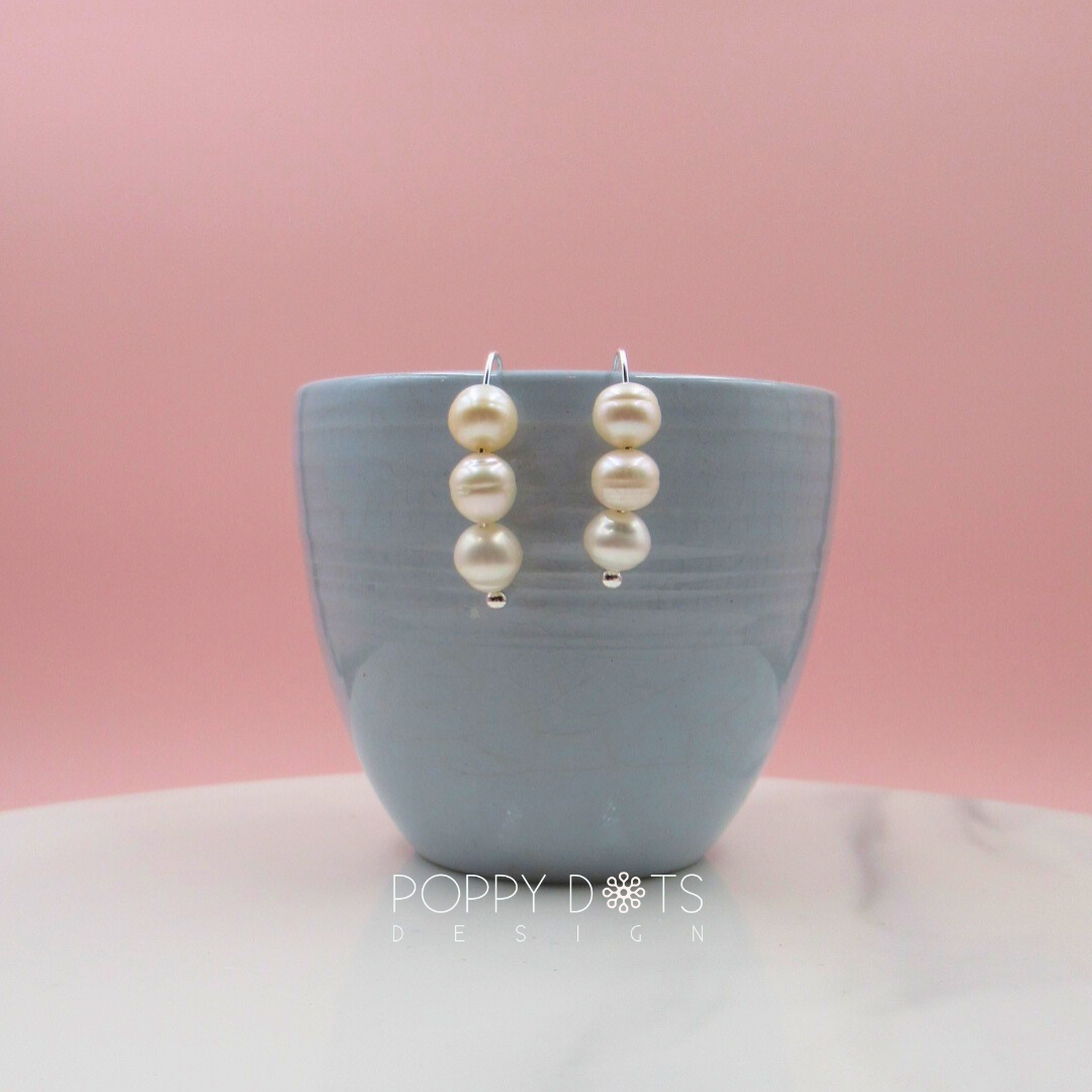 Sterling Silver Triple Pearl V-Hook Earrings