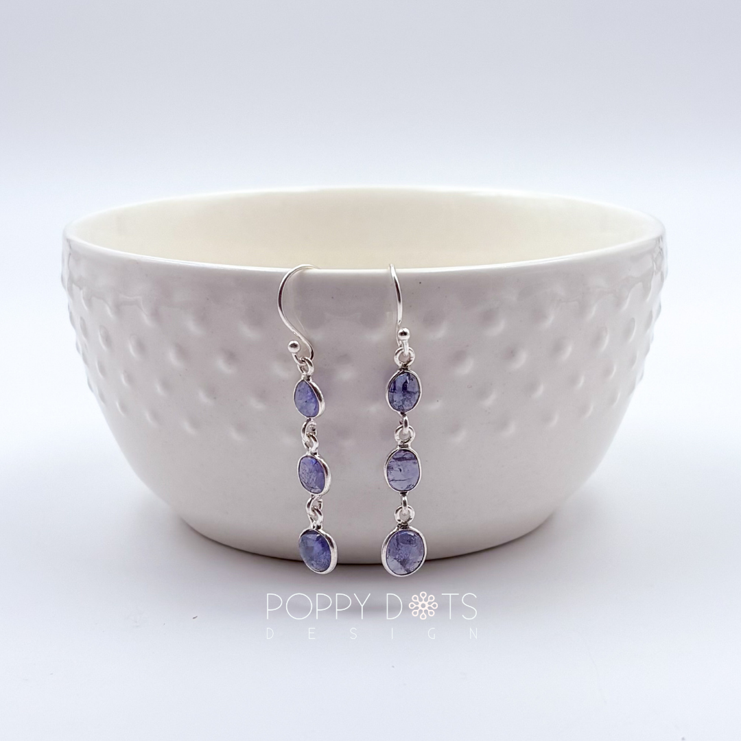 Sterling Silver Triple Tanzanite Earrings